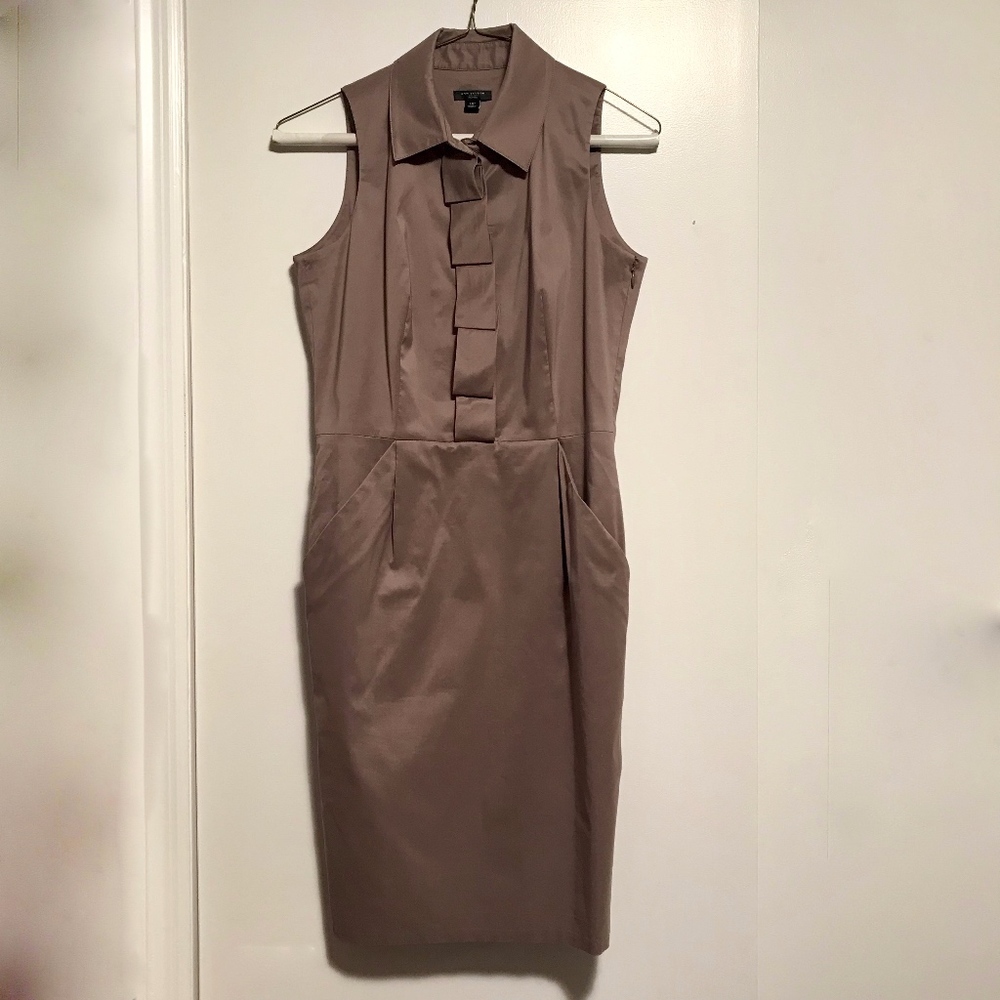 Ann Taylor Taupe Satin Sleeveless Sheath Dress